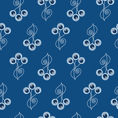 Vector seamless pattern with cute folk flowers isolated on blue background. Sweet vintage background for label, wrapping paper, card, gift, fabric, print, banner, wallpaper, textile, advertising, web.