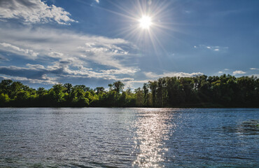 sun reflection in water, beautiful landscape