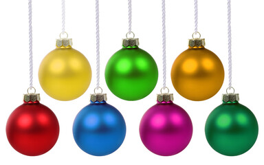 Christmas balls baubles decoration hanging isolated on white