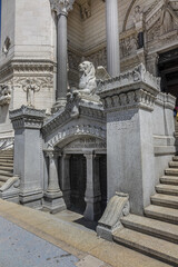 Basilica Notre-Dame de Fourviere on the Fourviere hill, dedicated to the Virgin Mary. Basilica Notre-Dame de Fourviere built between 1872 and 1884. Lyon. France.