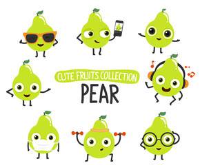 Obraz premium Cute pear cartoon characters set.To see the other vector fruit cartoon illustrations , please check cute fruits collection.
