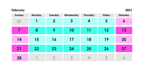 Calendar Grid Set. 12 Months 2021  Quarterly Calendar English 