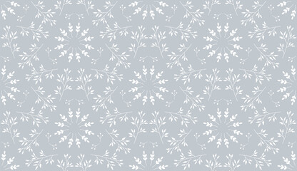 Vector floral seamless pattern. White silhouettes on a gray background.