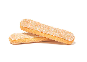 Ladyfingers or savoiardi biscuit, italian desserts and sponge cookies, isolated on white background