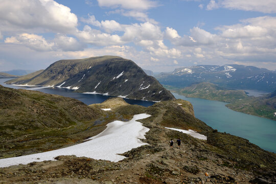 Breathtaking view on the Gjende fjord from the Besseggen hiking trail