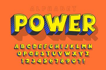 Trendy 3d comical design, colorful alphabet, typeface.