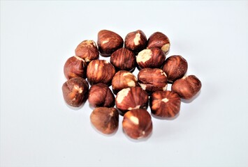 hazelnuts on a white background