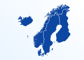 scandinavia map. Norway, Sweden, Finland, Denmark, Iceland and Faroe Islands. Nordic countries map. Vector background for infographics - obrazy, fototapety, plakaty