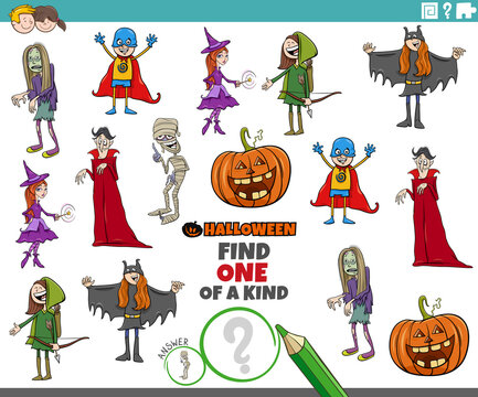one of a kind game for children with Halloween characters