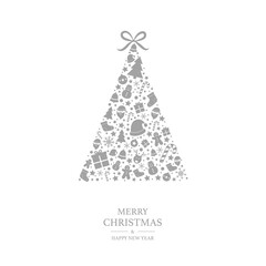 Merry Christmas and Happy New Year. Greeting card with Xmas tree. Vector