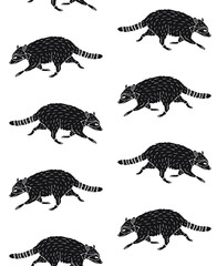 Vector seamless pattern of black hand drawn doodle sketch raccoon isolated on white background © Sweta