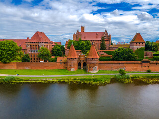 Naklejka na ściany i meble Aerial view of Malbork Teutonic order castle and fortress in Poland