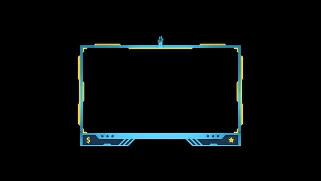 Facecam Animation for Gamers. Stream overlay web camera frame with lens flare. blue and yellow theme HD video