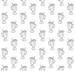 Vector seamless pattern of hand drawn doodle sketch mulled wine glass isolated on white background