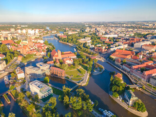 Fototapeta na wymiar Aerial panoramic view of Wroclaw city old town
