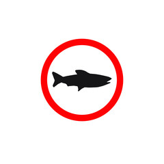 Vector flat fish silhouette in red circle. no fishing sign isolated on white background