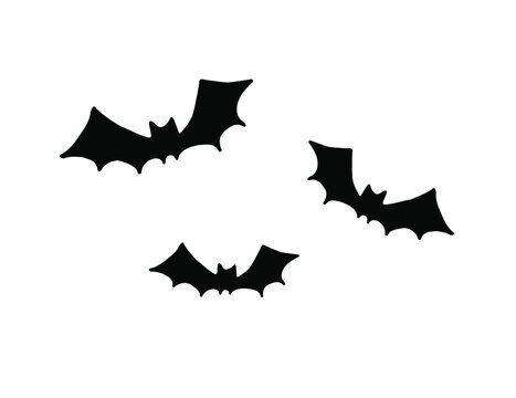 Vector set group of three flying bat silhouette isolated on white background