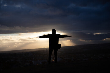 backlit portrait with a winter sunset