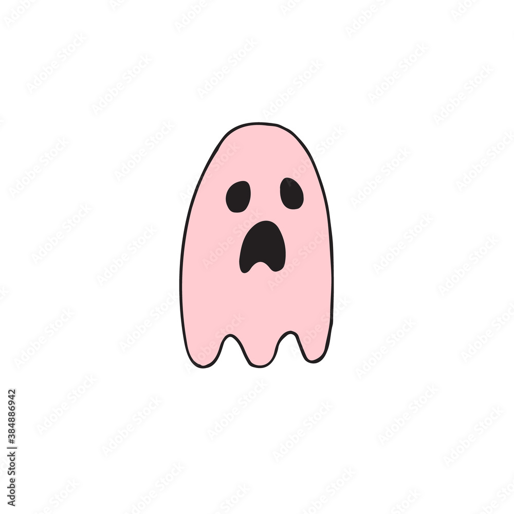 Sticker Vector hand drawn doodle sketch pink colored ghost isolated on white background