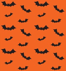 Vector seamless pattern of black hand drawn doodle sketch bat silhouette isolated on orange background