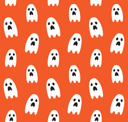 Fototapeta na wymiar Vector seamless pattern of hand drawn doodle sketch ghost isolated on orange background