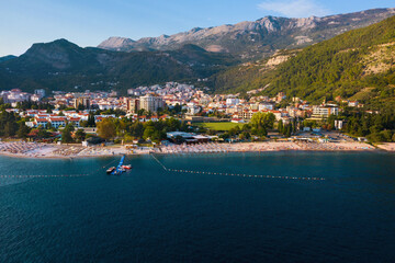 Fototapeta premium Budva. Montenegro. City, port, sea and beach views. View from above.