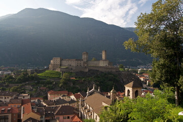 Fototapeta na wymiar View over Bellinzona and the Castel Grande castle in Ticino Canton