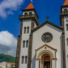 Scenic view of the church of Our Lady of Joy in small town Furnas, Sao Miguel island, Azores, Portugal
