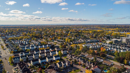 Obraz premium Canadian autumn, aerial view of Laval city in Quebec