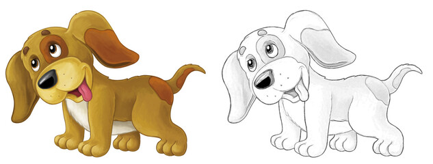Cartoon sketch happy dog is jumping and looking illustration