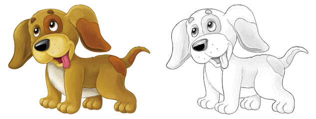 Cartoon sketch happy dog is jumping and looking illustration