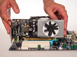 professional device in a computer a modern separate external video card is installed in the...
