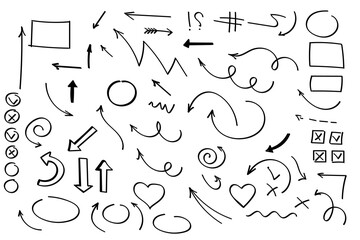 Doodle symbols. Pointer icons. Pointer graphic symbols.