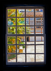 Colonial window with view of Diamantina, historical city in Brazil