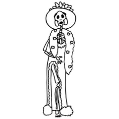 Outline santa muerte woman on white isolated backdrop. Santa muerte for invitation or gift card, notebook, bath tile, scrapbook. Phone case or cloth print art. Doodle style stock vector illustration