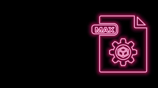 Glowing neon line MAX file document. Download max button icon isolated on black background. MAX file symbol. 4K Video motion graphic animation