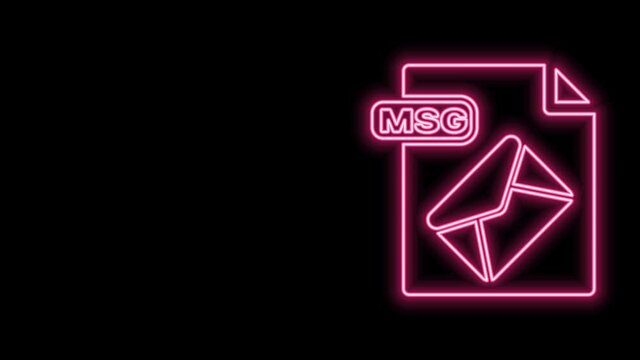 Glowing neon line MSG file document. Download msg button icon isolated on black background. MSG file symbol. 4K Video motion graphic animation