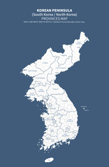 Detailed vector korea map. korean peninsula line map.