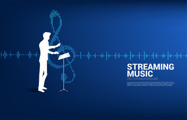 Music conductor with equalizer wave as music note. Concept background for orchestra concert and recreation.