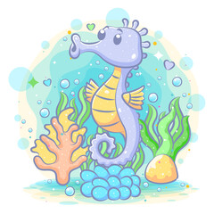 Cute seahorses has two wings and live in the sea