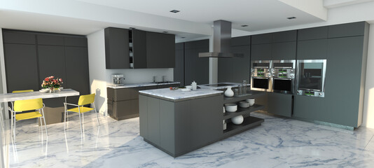 Fototapeta na wymiar Slate gray and marble kitchen