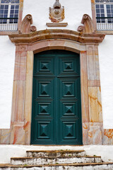 Baroque church door in historical city of Ouro Preto, Brazil
