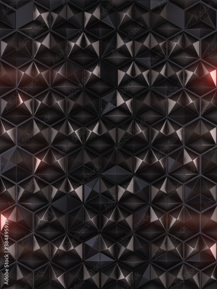 Aufkleber Dark metallic hexagon pattern. 3d rendering digital background. Geometric design
