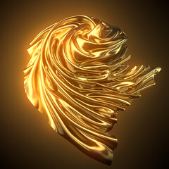 3d render beautiful folds of golden silk cloth isolated on black. Luxury concept