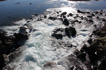 Waves crashing on rocks in Island