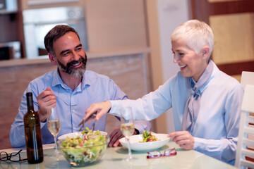 Senior couple eating healthy  lunch