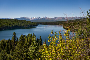 Fototapeta na wymiar Holland Lake and Falls trail in Flathead National Forest, Montana. USA. Back to Nature concept.