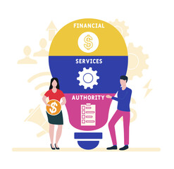 Flat design with people. FSA - Financial Services Authority  acronym. business concept background. Vector illustration for website banner, marketing materials, business presentation, online advertisin