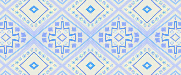 Ethnic Pattern. Indigo Modern Tribal Wallpaper. 