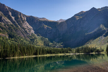 Fototapeta na wymiar Avalanche Lake in Glacier National Park, Montana. USA. Back to Nature concept.
